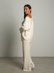 Completo in maglia scollo V over - Panna