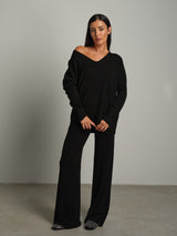 Completo in maglia scollo V over - Nero