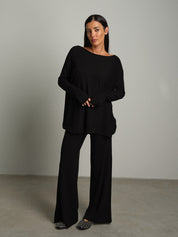 Completo in maglia scollo barca - Nero
