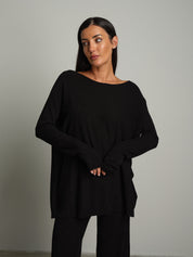 Completo in maglia scollo barca - Nero