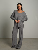 Completo in maglia scollo V over - Grigio