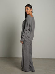 Completo in maglia scollo V over - Grigio