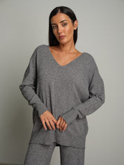 Completo in maglia scollo V over - Grigio