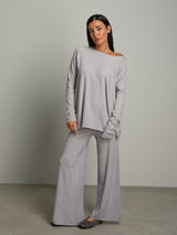 Completo in maglia scollo barca - Grigio perla