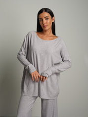 Completo in maglia scollo barca - Grigio perla