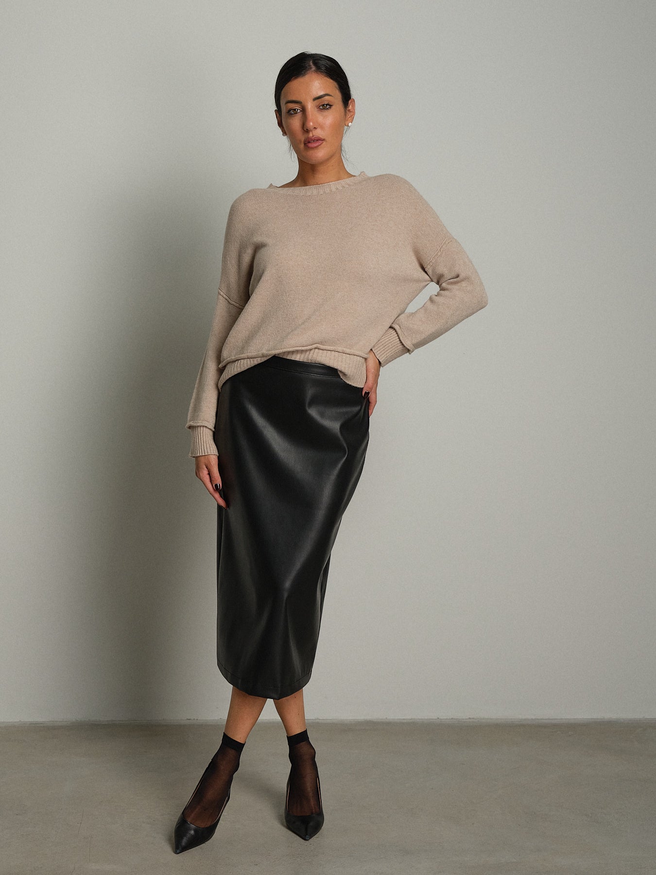 Maglia regular impunture - Beige
