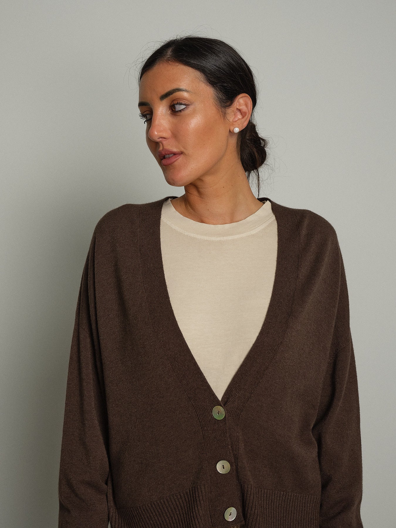 Cardigan doppio filo - moro