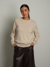 Maglia girocollo basic misto lana - Beige