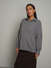 Pull bordi costina - Grigio