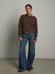 Maglia girocollo basic misto lana - moro