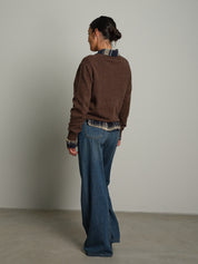 Maglia girocollo basic misto lana - moro