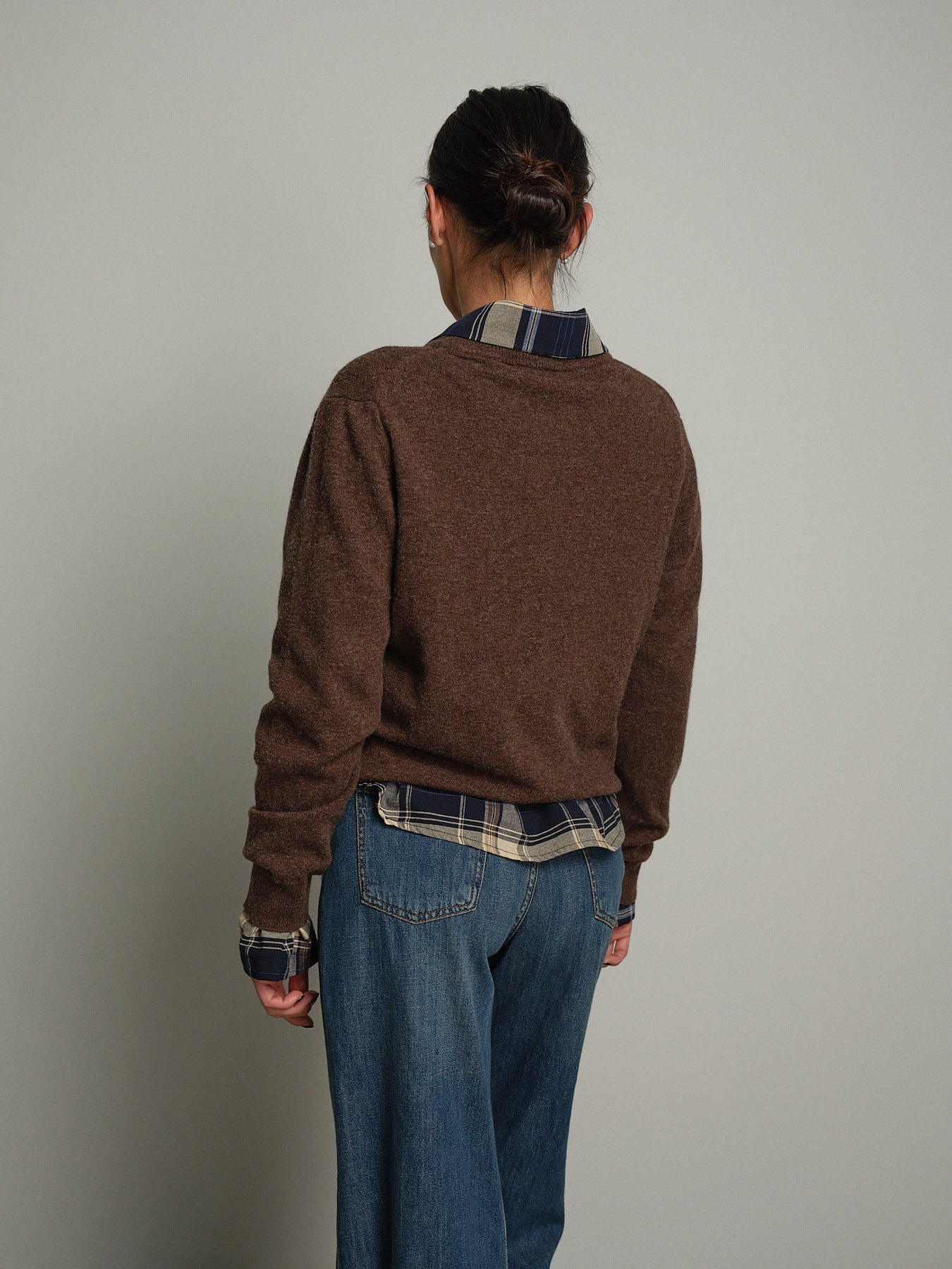 Maglia girocollo basic misto lana - moro