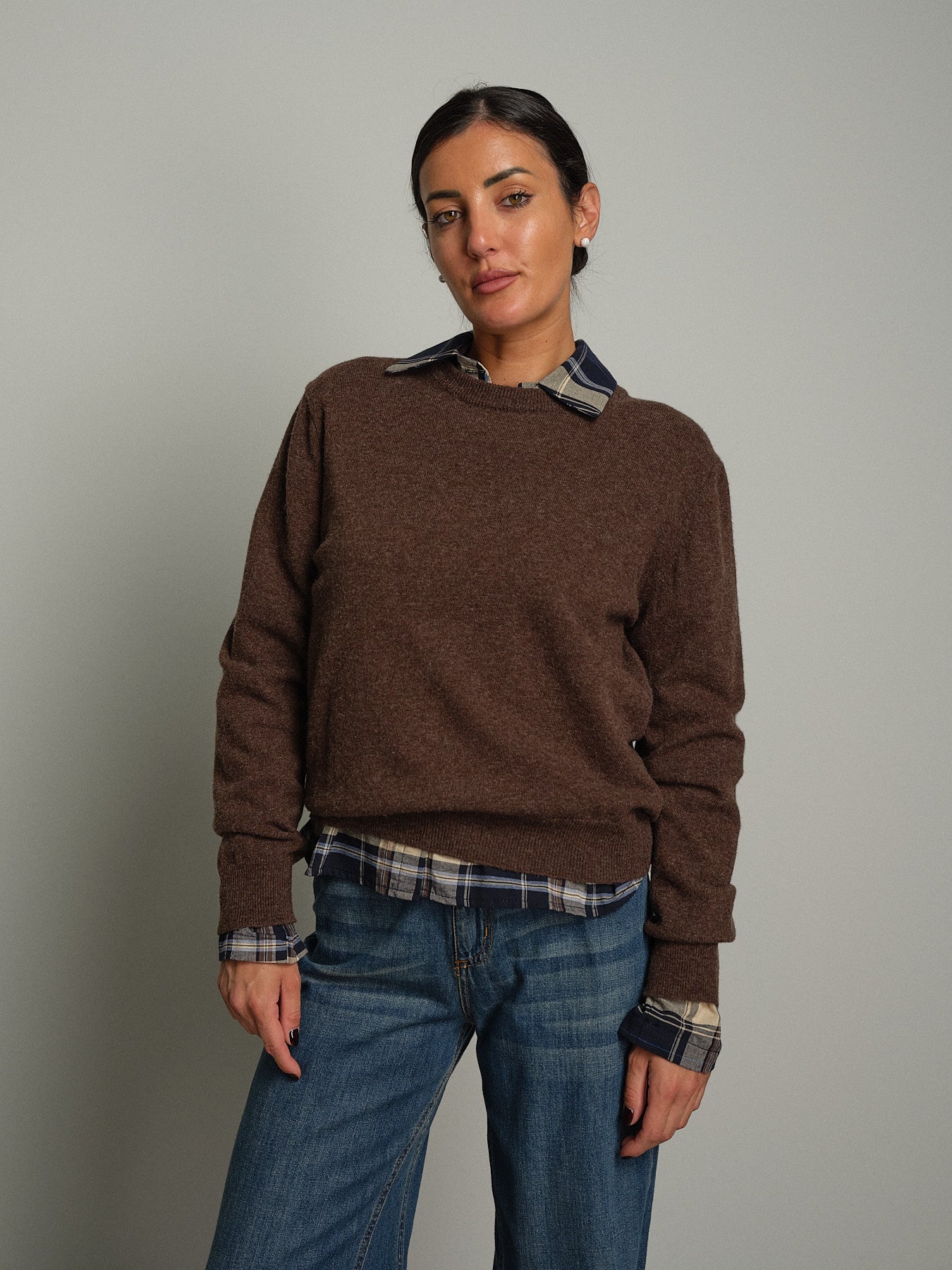 Maglia girocollo basic misto lana - moro