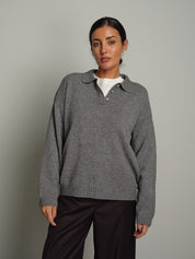 Polo bottoni orli costina - Grigio