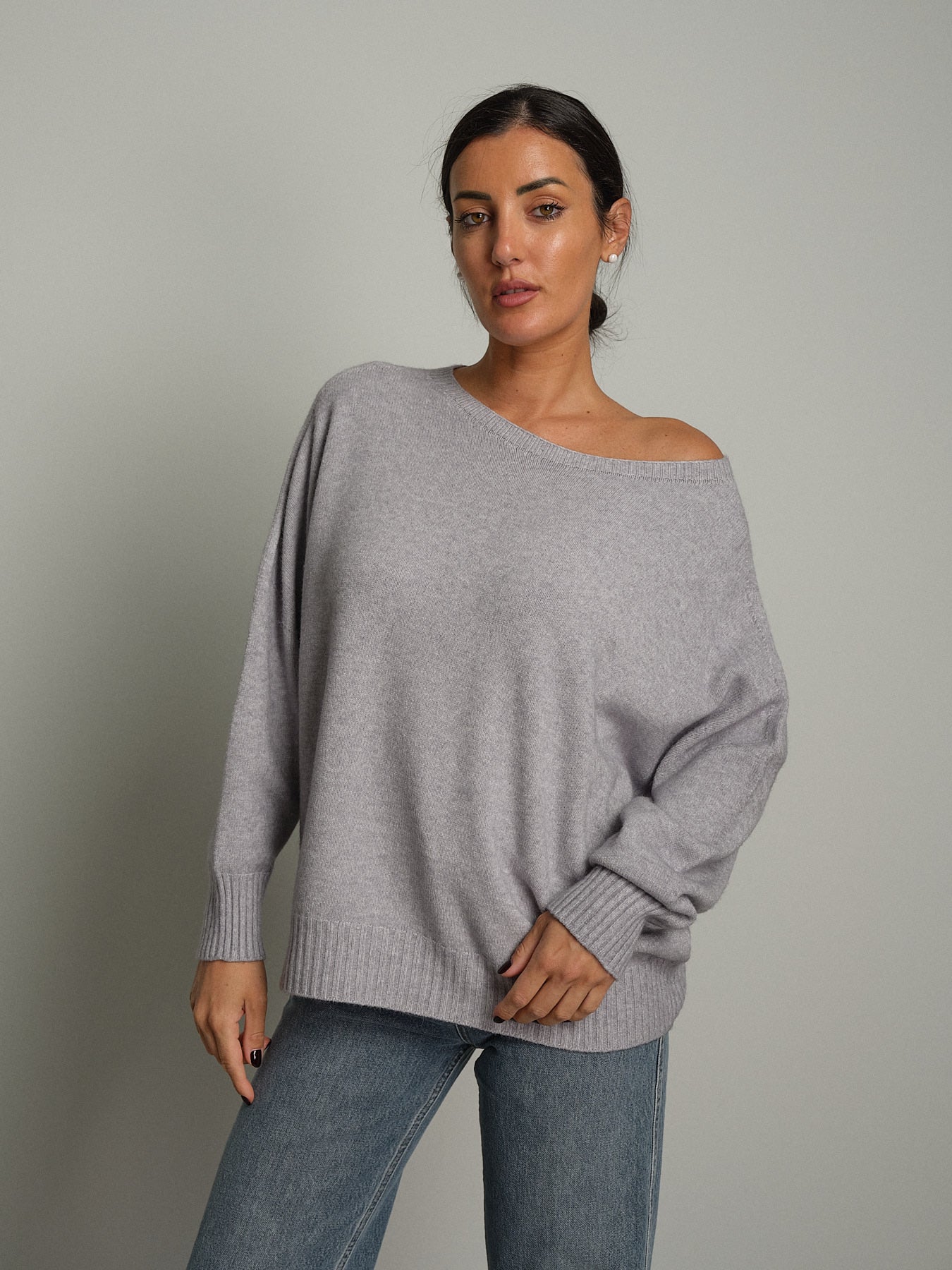 Pull bordi costina - Grigio perla