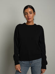 Maglia girocollo basic misto lana - Nero