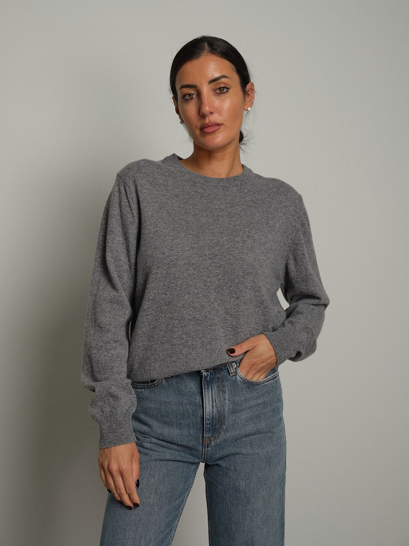 Maglia girocollo basic misto lana - Grigio