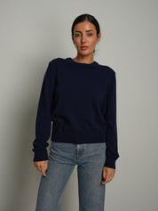 Maglia girocollo basic misto lana - Blu notte