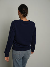 Maglia girocollo basic misto lana - Blu notte