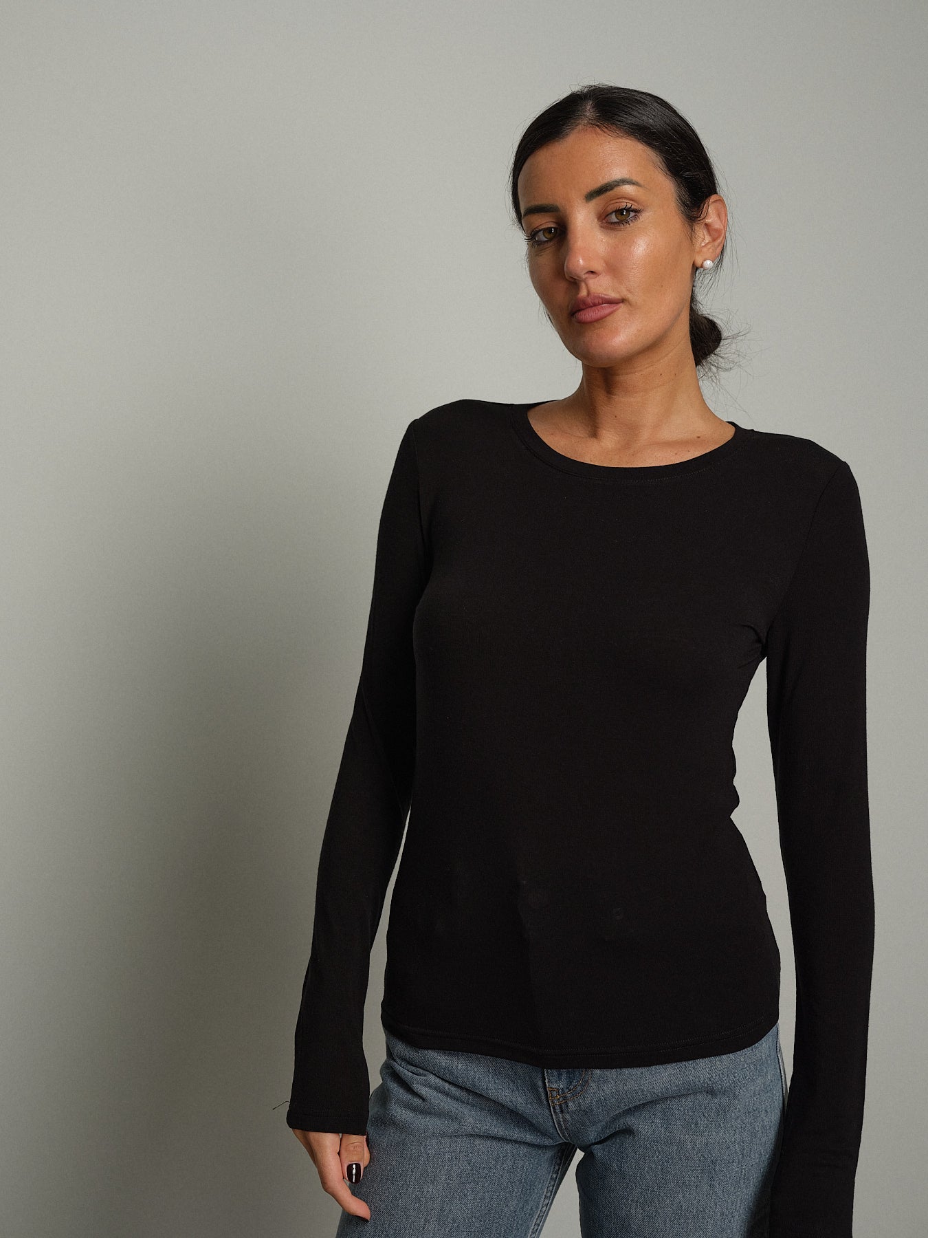 Maglia girocollo misto lana - Nero