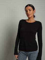 Maglia girocollo misto lana - Nero
