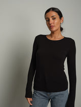 Maglia girocollo misto lana - Nero