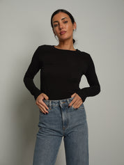 Maglia girocollo misto lana - Nero
