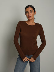 Maglia girocollo misto lana - moro