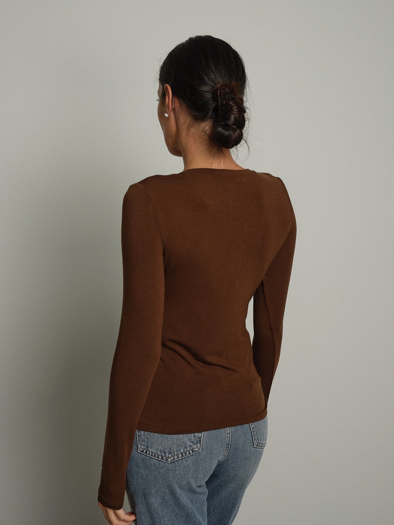 Maglia girocollo misto lana - moro