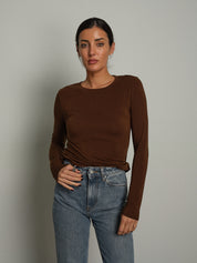 Maglia girocollo misto lana - moro