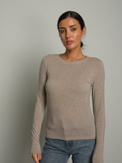 Maglia girocollo misto lana - Beige