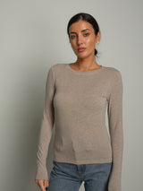 Maglia girocollo misto lana - Beige