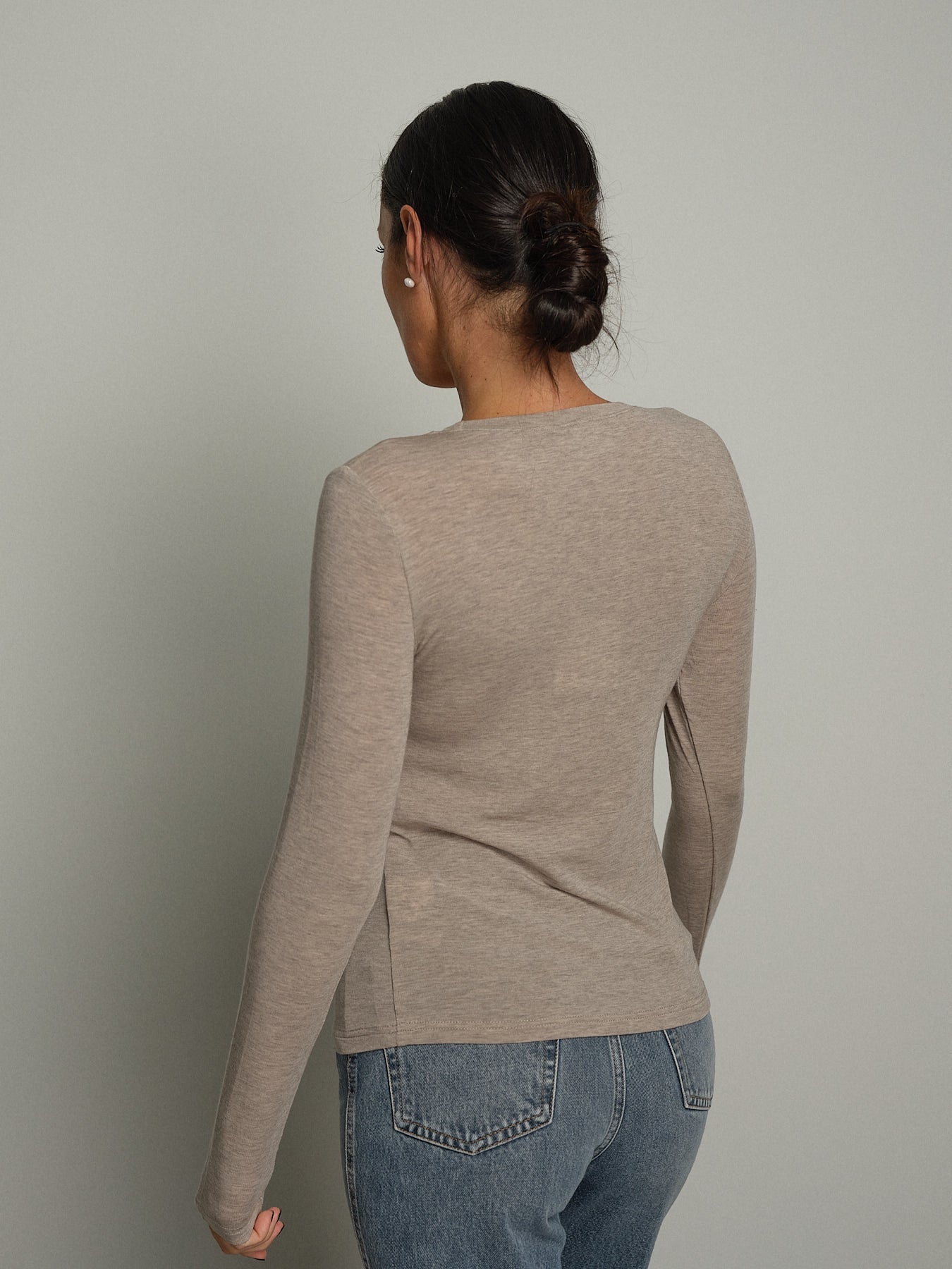 Maglia girocollo misto lana - Beige