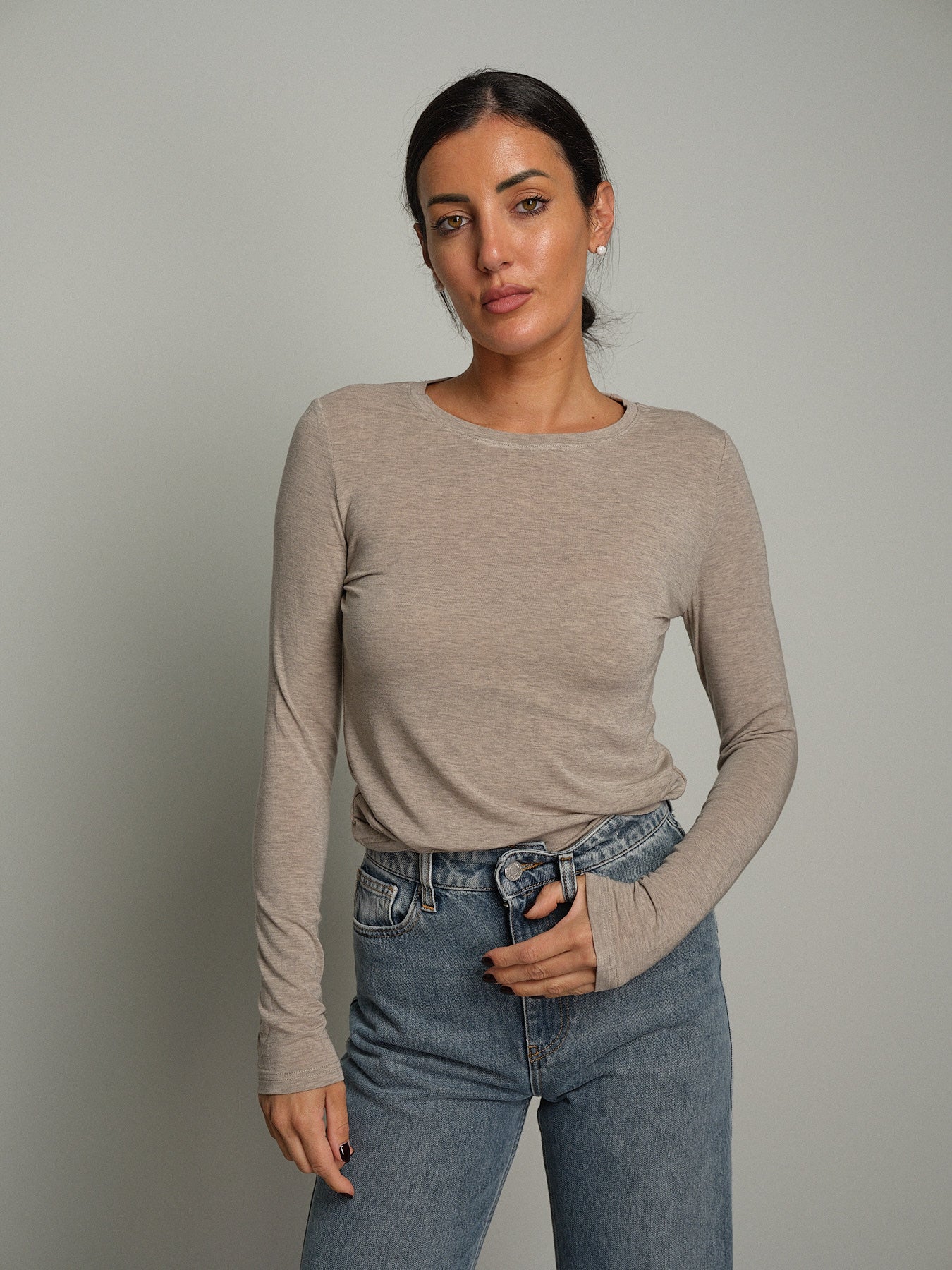 Maglia girocollo misto lana - Beige