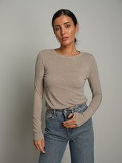 Maglia girocollo misto lana - Beige
