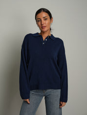 Polo bottoni orli costina - Blu