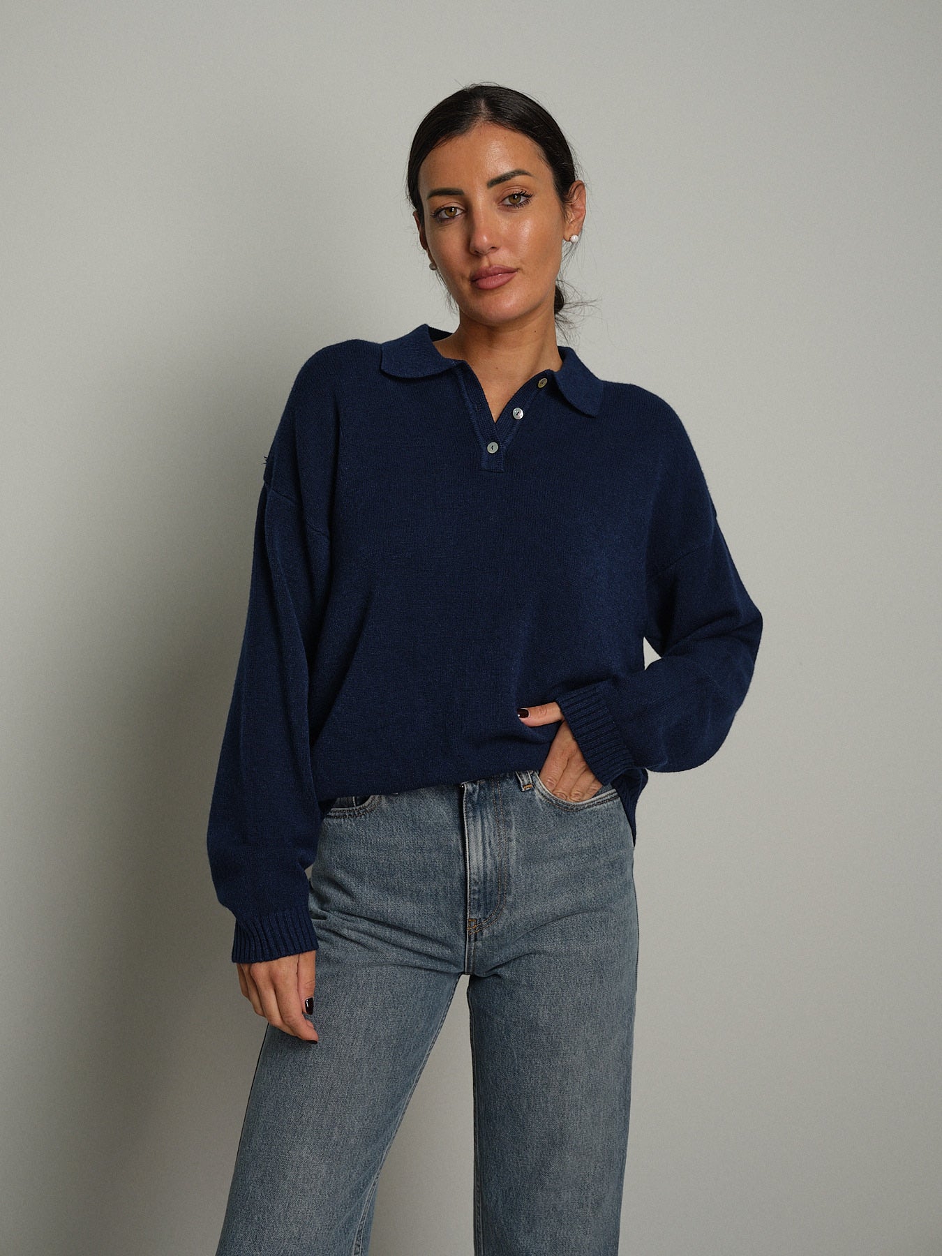 Polo bottoni orli costina - Blu
