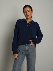 Polo bottoni orli costina - Blu