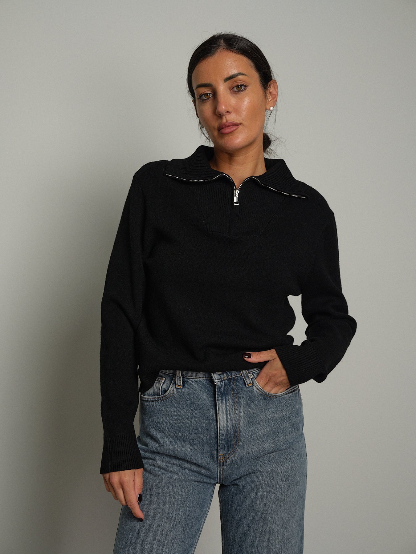 Polo zip costina - Nero