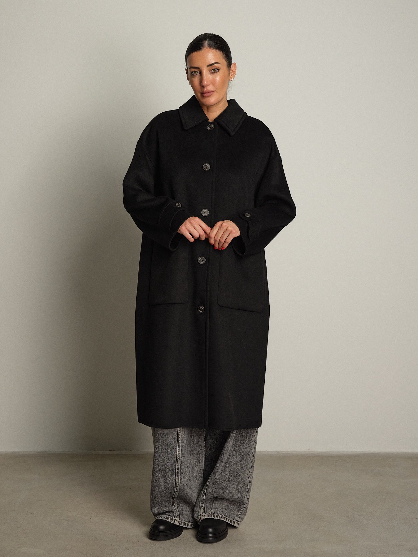 cappotto lungo monopetto tasconato - Nero