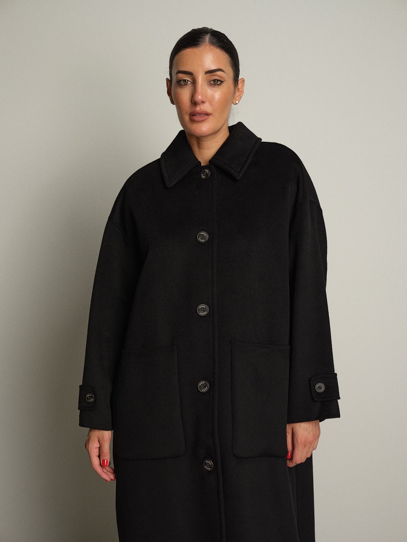 cappotto lungo monopetto tasconato - Nero