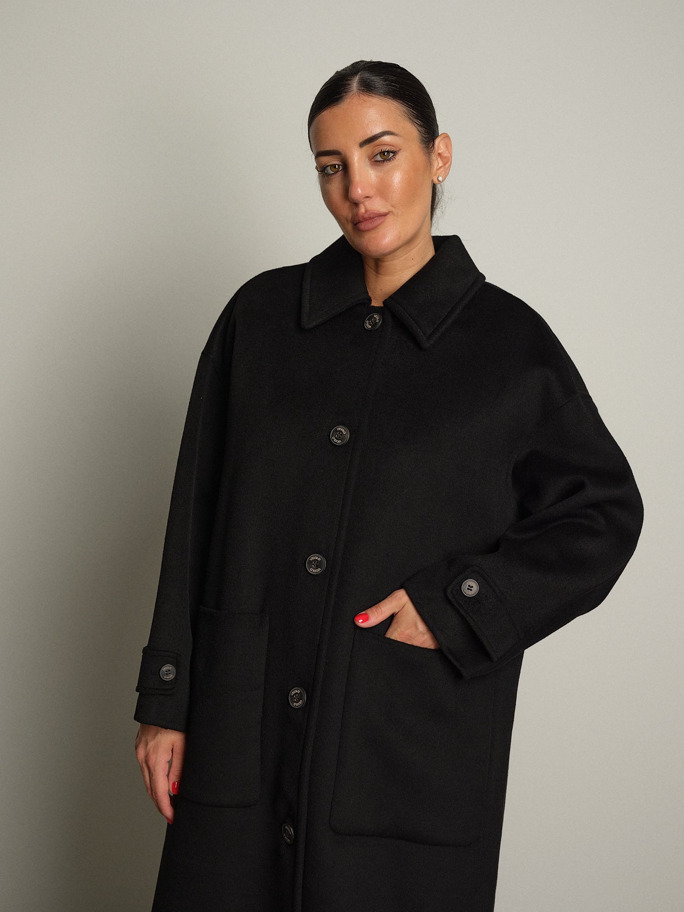 cappotto lungo monopetto tasconato - Nero