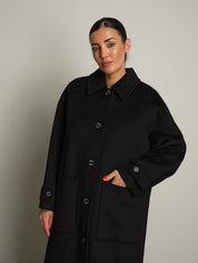 cappotto lungo monopetto tasconato - Nero