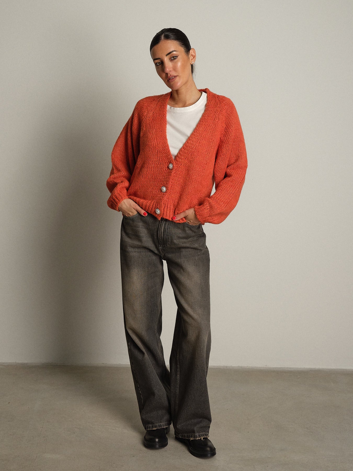 cardigan bottoni gioiello - Arancio