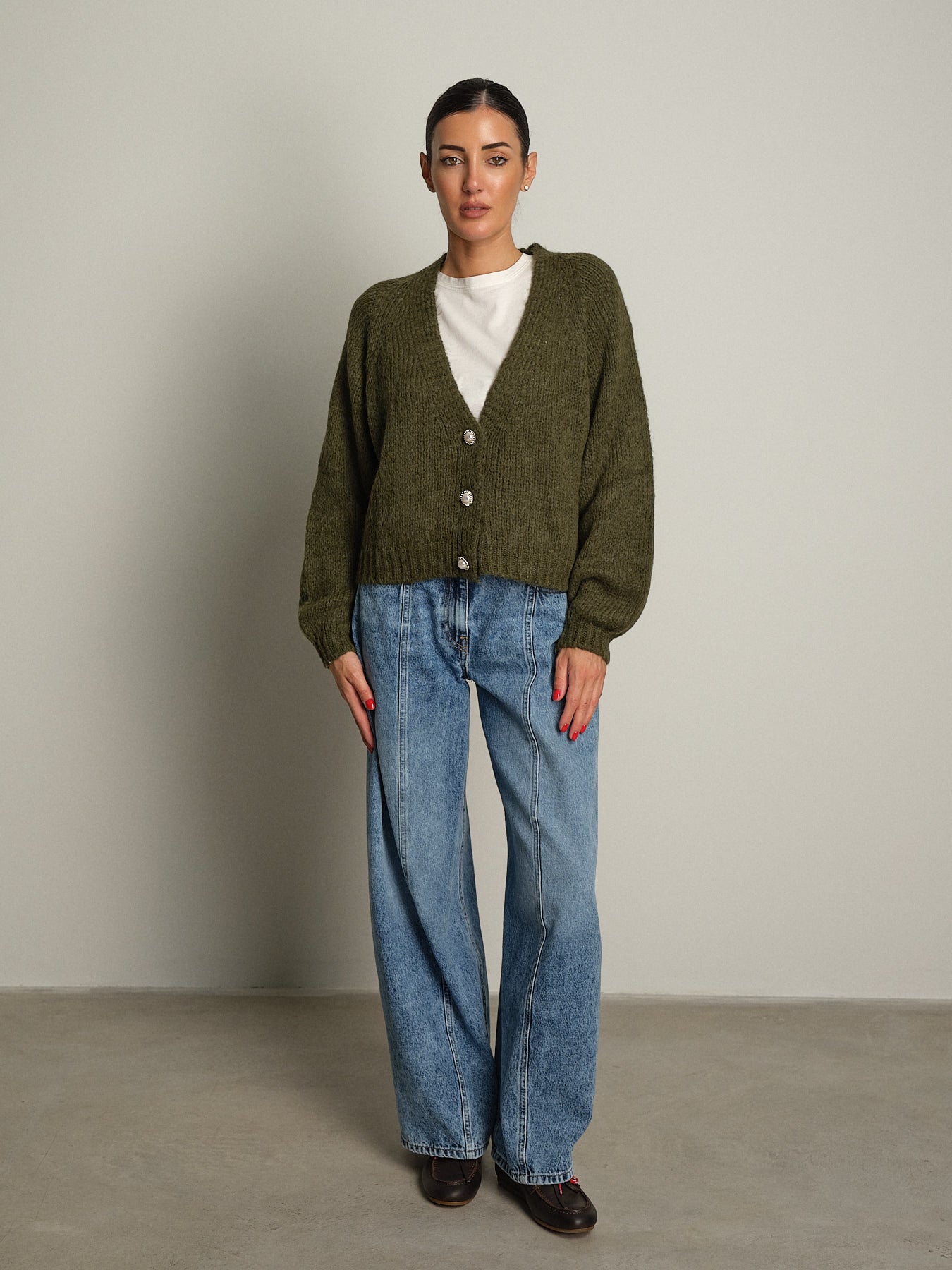 cardigan bottoni gioiello - Verde militare