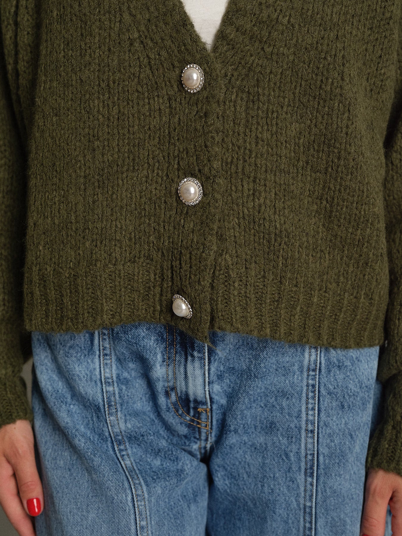 cardigan bottoni gioiello - Verde militare