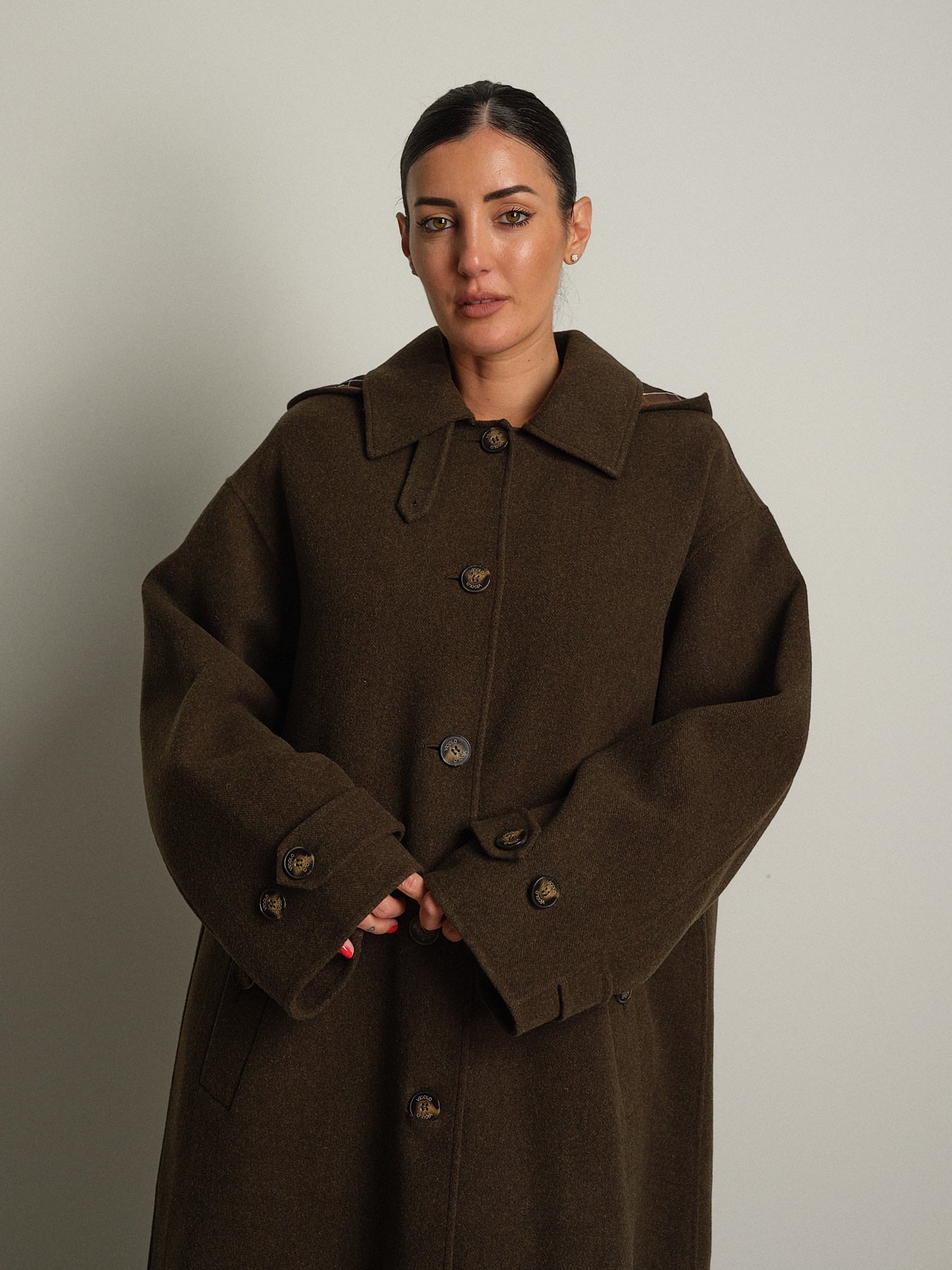 cappotto lungo check cappuccio - Verde militare