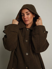 cappotto lungo check cappuccio - Verde militare