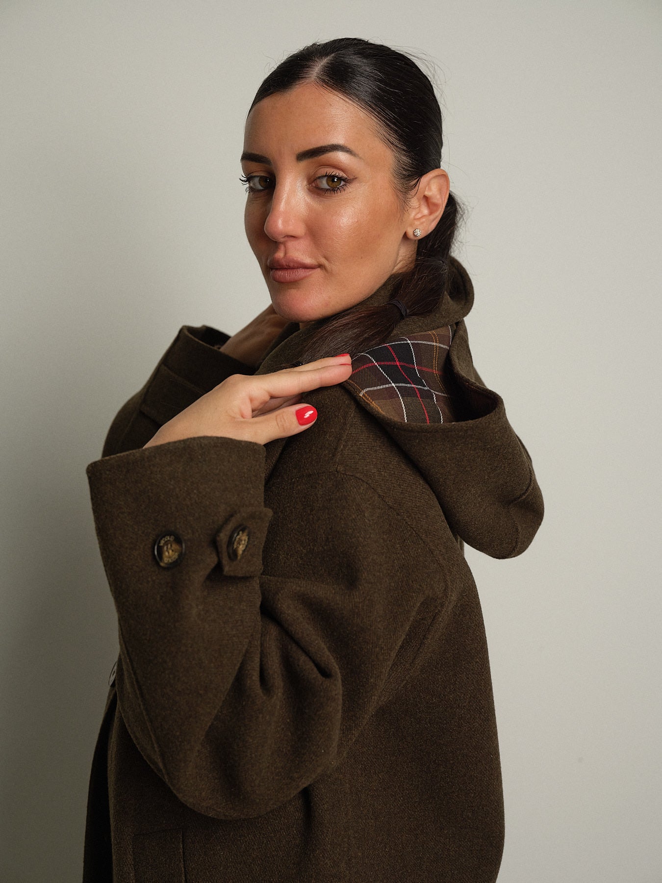 cappotto lungo check cappuccio - Verde militare