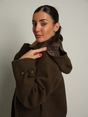 cappotto lungo check cappuccio - Verde militare